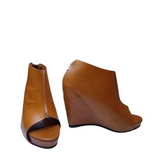 Jenni Kayne Open Toe Wedge Booties — Italian Leather, Tan/Camel — EU 39 / US 8.5